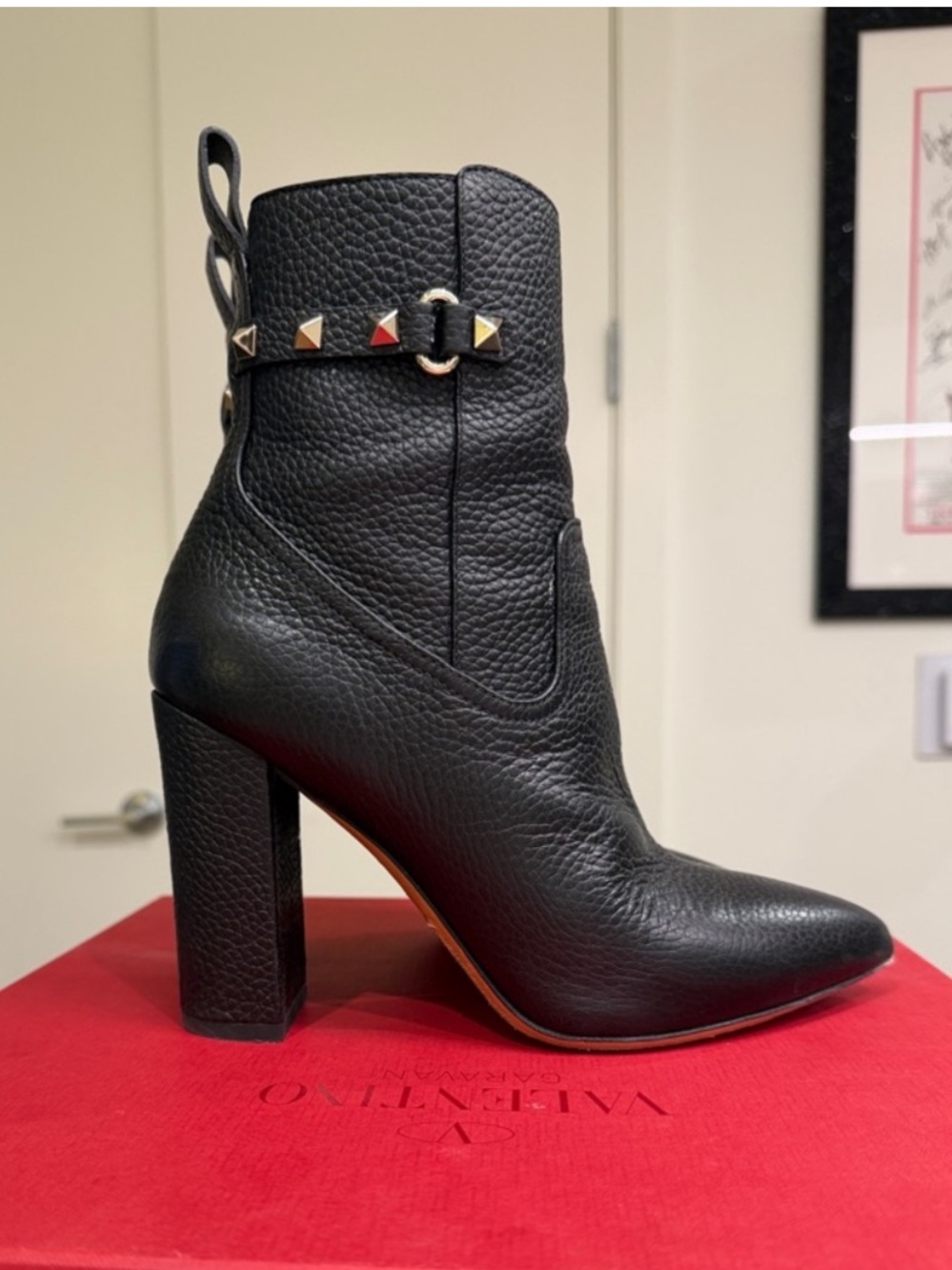 Valentino Garavani Rockstud Black Leather Ankle Bootie 100mm Size 7.5 + Box